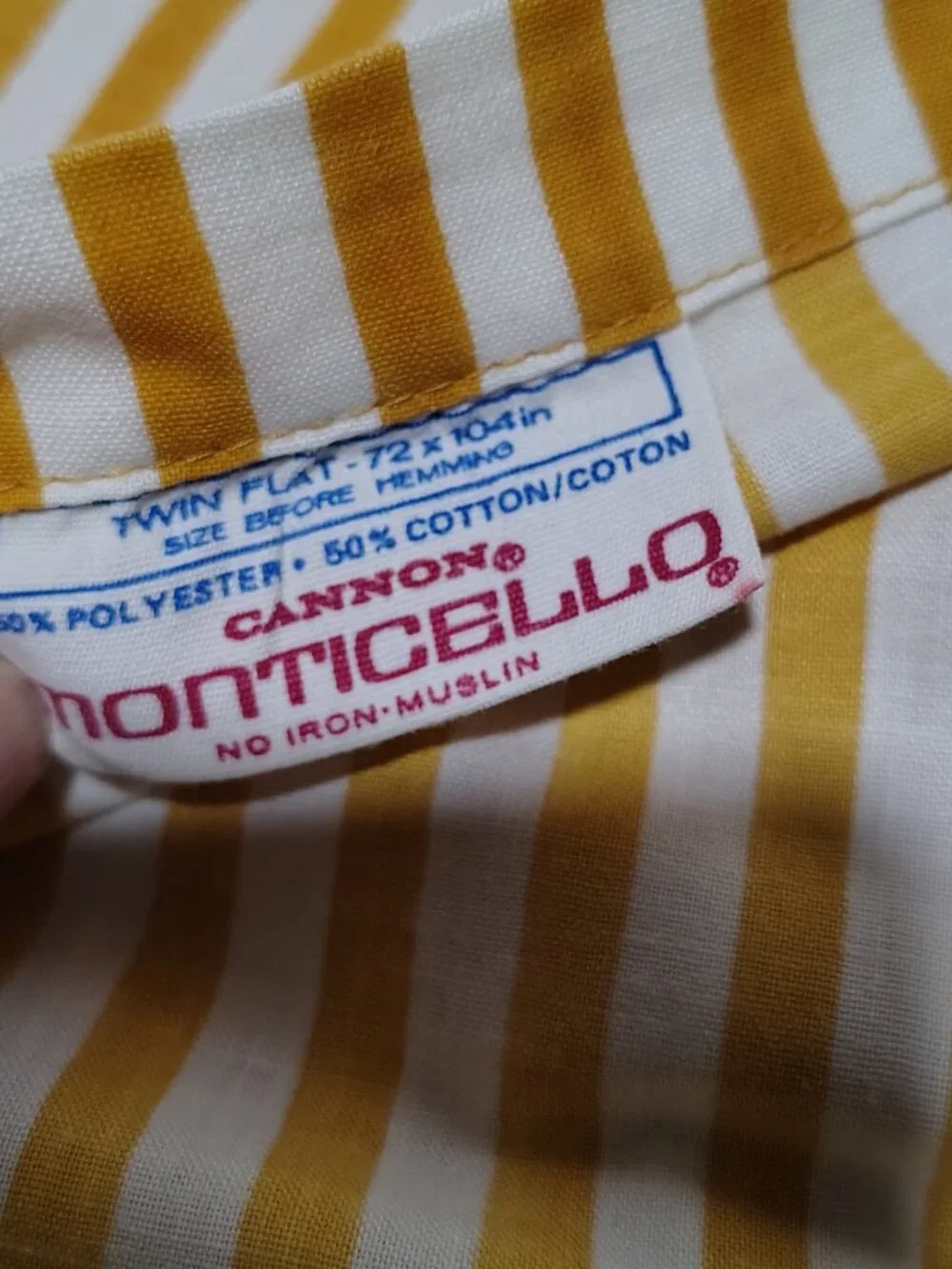 Vtg Cannon Monticello Muslin Sheet Twin Bed Gold White Stripe 72x104 USA Retro